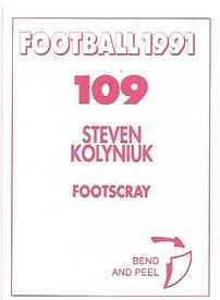 1991 Select AFL Stickers #109 Steven Kolyniuk Back